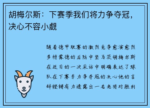 胡梅尔斯：下赛季我们将力争夺冠，决心不容小觑